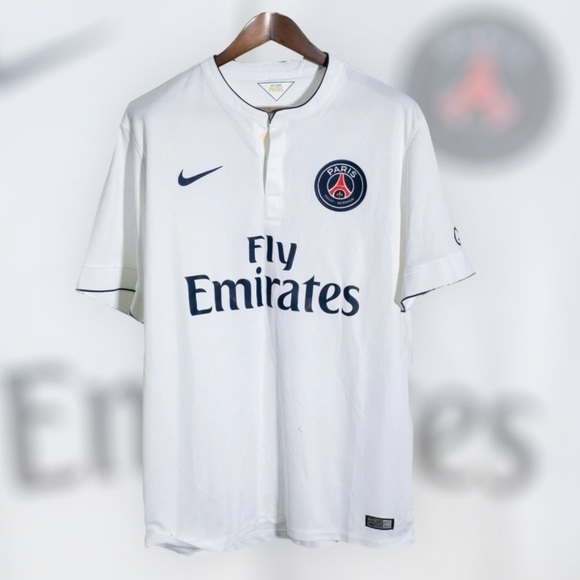 NIKE PSG 2014-15 FLY EMIRATES AWAY SOCCER JERSEY SAINT GERMAIN WHITE Sma… - Picture 2 of 10